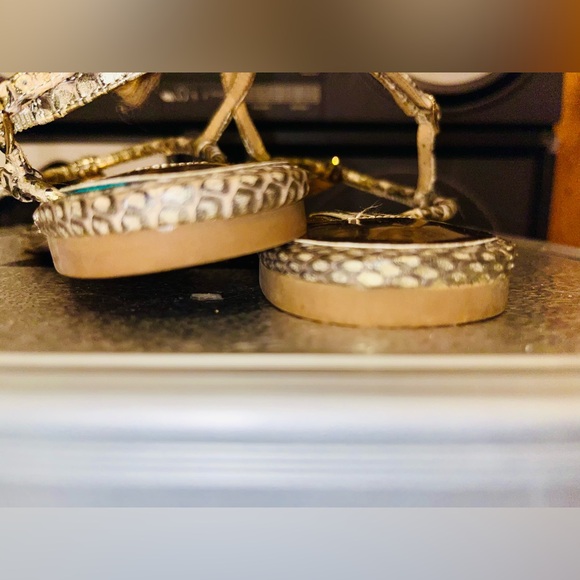 Badgley Mischka Elegant Gold Snakeskin Sandals with Rhinestone Accents - Picture 6 of 10